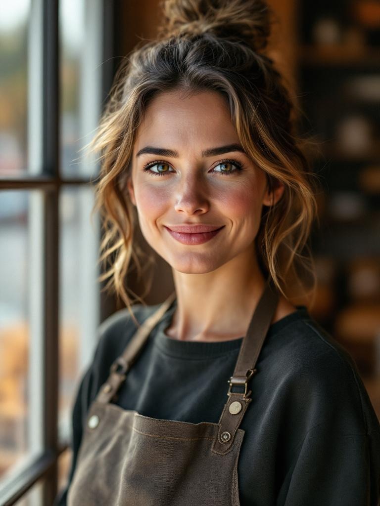 Portrait de la fondatrice de la boulangerie dans son atelier