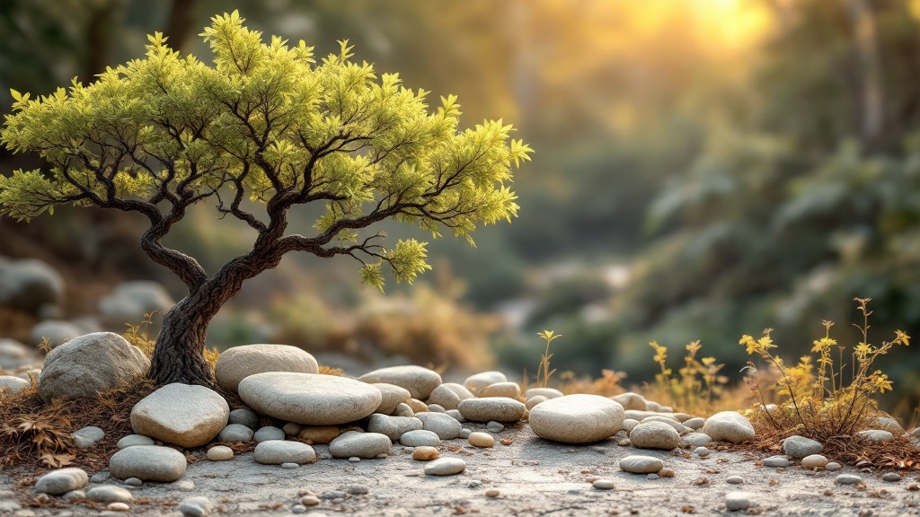 Tableau de pierres en composition figurative arbre