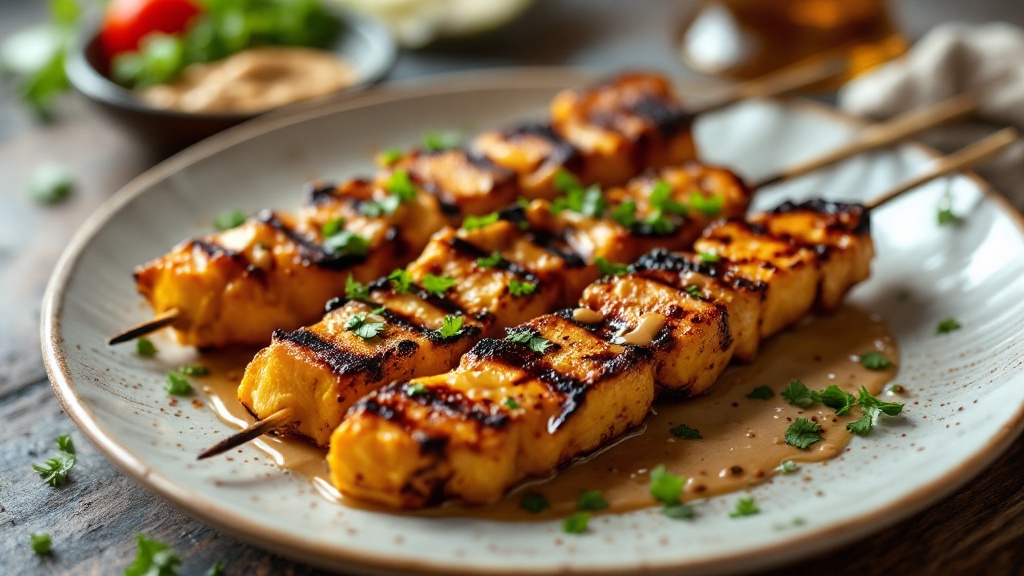 Grilled satay skewers with peanut sauce
