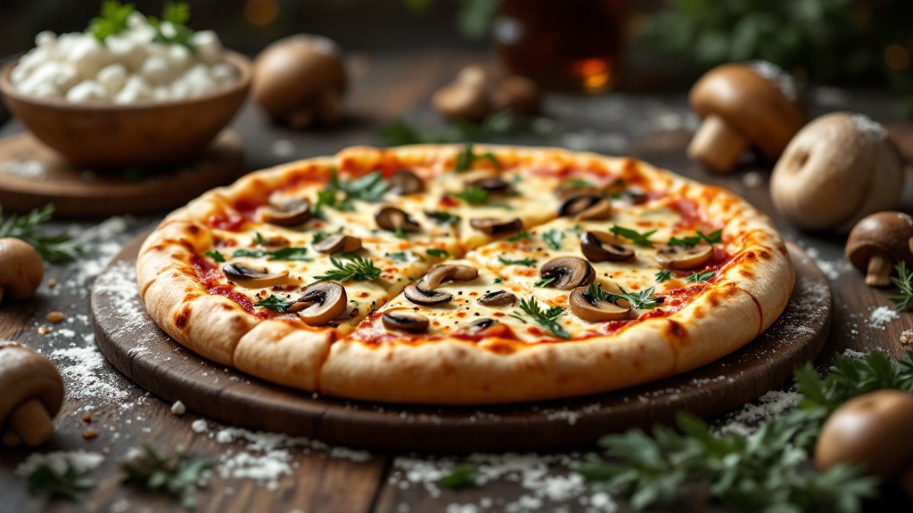 Pizza champignons et truffe gros plan