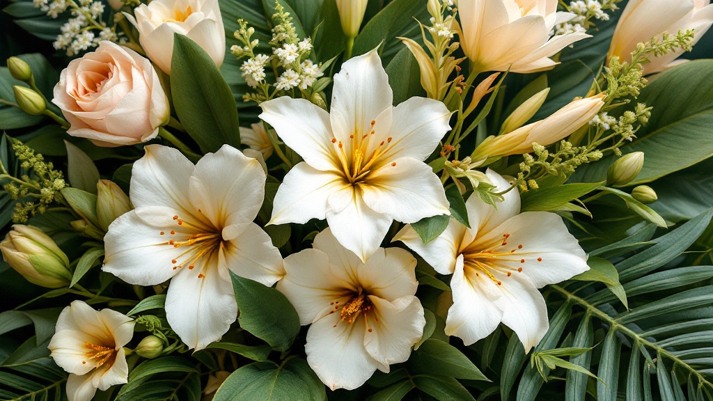 Bouquet sobre composé de fleurs tropicales blanches
