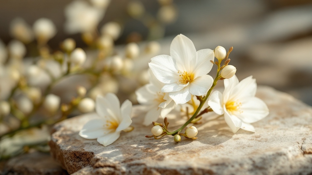 Pierre tombale propre, fleurie d'orchidées blanches sobres