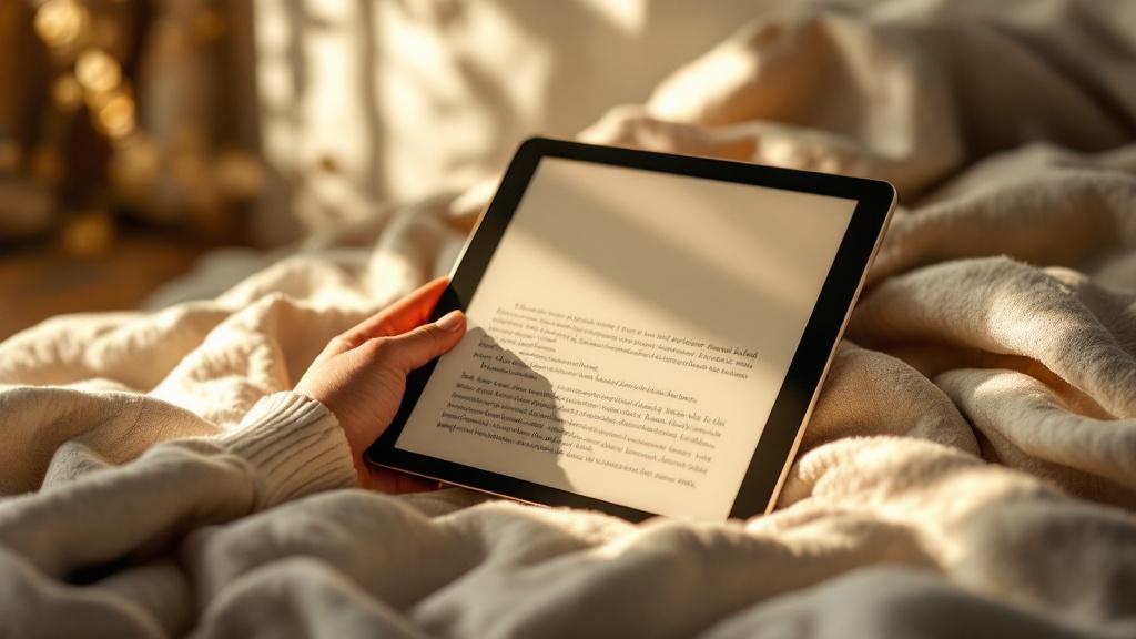 Page web mémorielle affichée sur tablette dans une lumière douce
